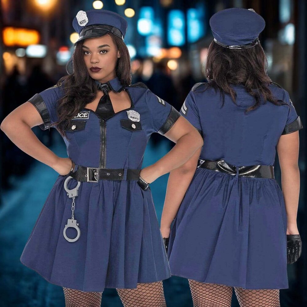 Plus 5Pc Flirty Cop Costume Womens Sizes 1x 2x Halloween Roleplay Uniform